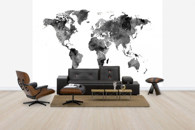 PHOTOWALL / Watercolour World Map Black (e50183)