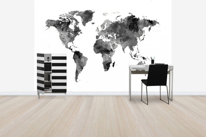 PHOTOWALL / Watercolour World Map Black (e50183)