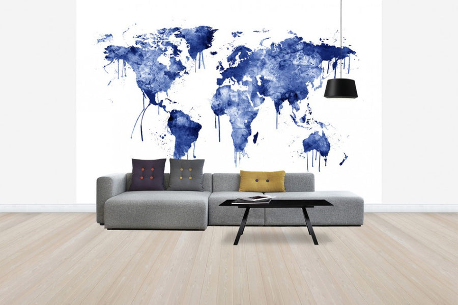 PHOTOWALL / Watercolour World Map Blue (e50184)
