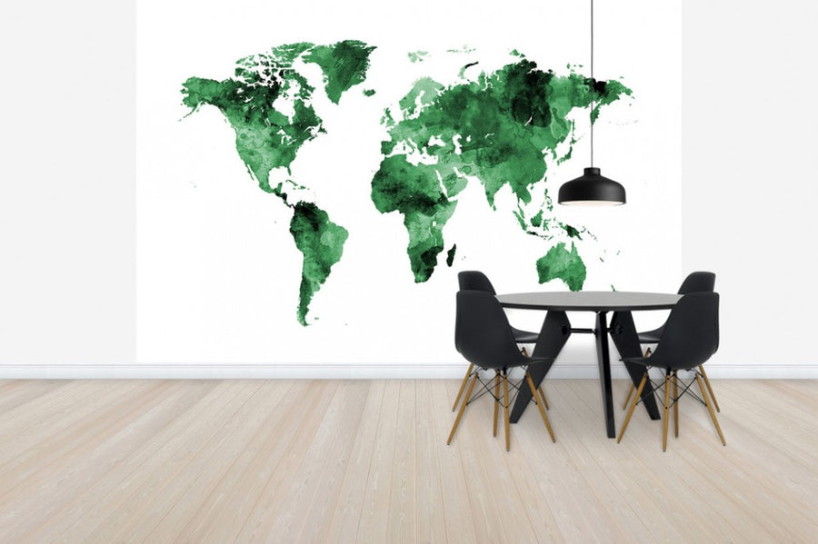 PHOTOWALL / Watercolour World Map Green (e50185)