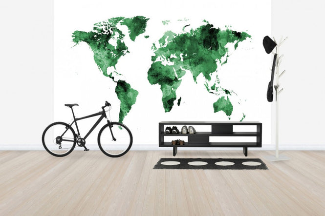 PHOTOWALL / Watercolour World Map Green (e50185)