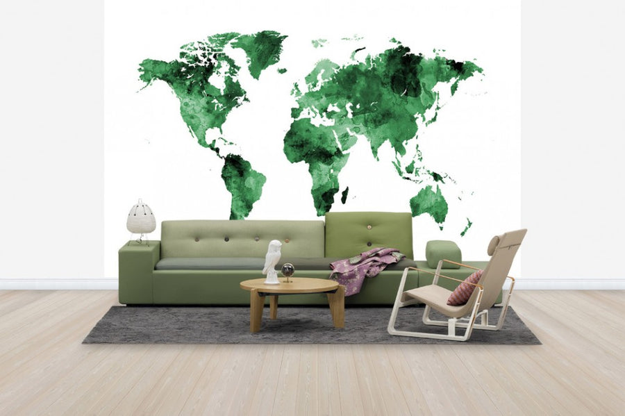 PHOTOWALL / Watercolour World Map Green (e50185)