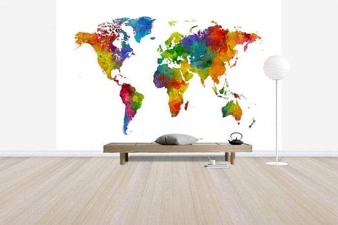 PHOTOWALL / Watercolour World Map Multicolour (e50186)