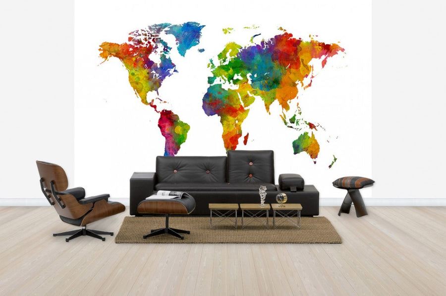 PHOTOWALL / Watercolour World Map Multicolour (e50186)