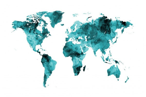 PHOTOWALL / Watercolour World Map Turquoise (e50188)