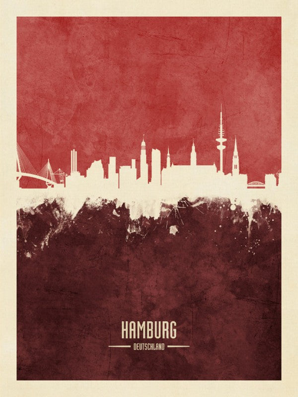 PHOTOWALL / Hamburg Germany Skyline Red (e310709)