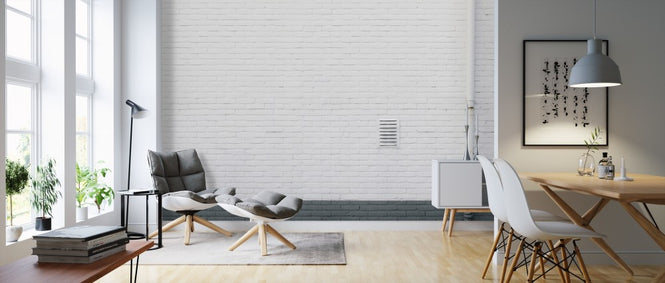 PHOTOWALL / White Brick Wall with Pipes (e313720)