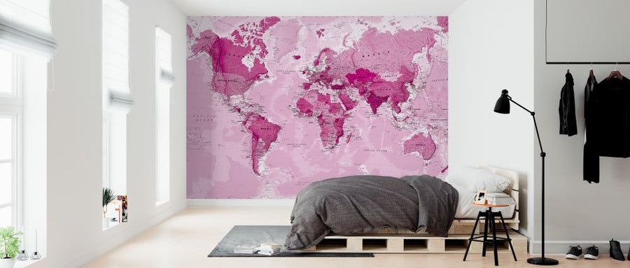 PHOTOWALL / World Map Pink (e316086)