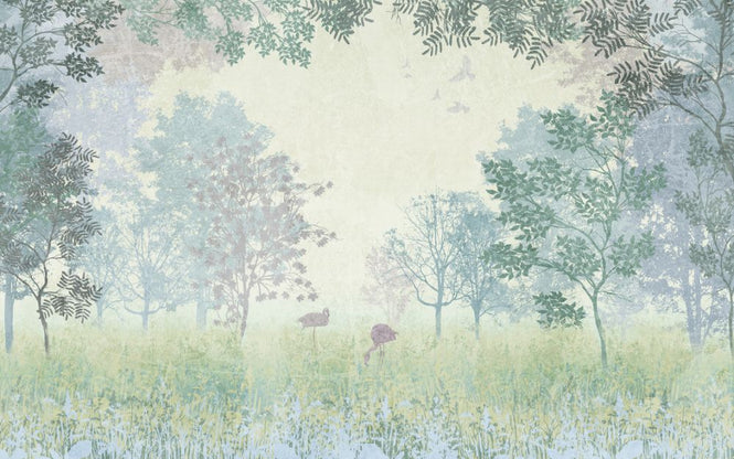PHOTOWALL / Flamingos in Hazy Forest (e317429)