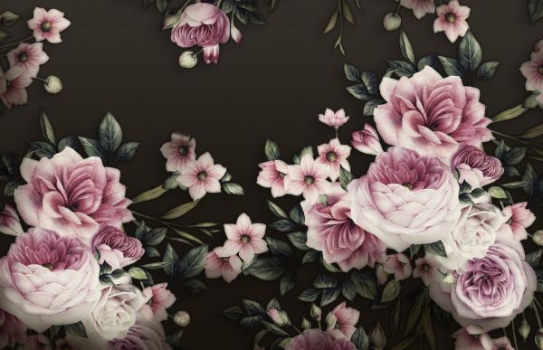 PHOTOWALL / Pink Roses on Black Background (e317432)