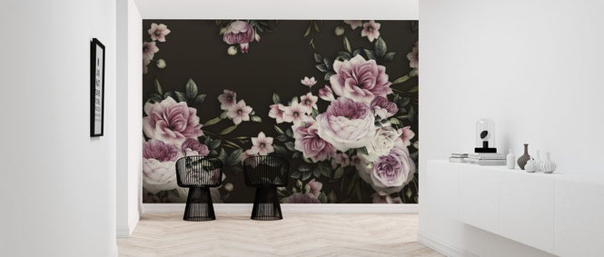 PHOTOWALL / Pink Roses on Black Background (e317432)