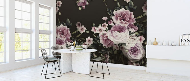 PHOTOWALL / Pink Roses on Black Background (e317432)