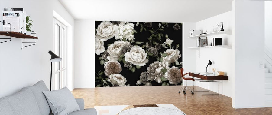 PHOTOWALL / White Roses on Black Background (e317433)