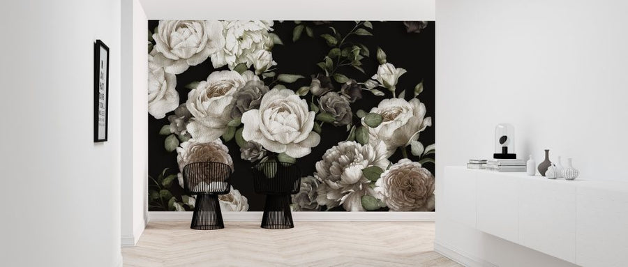 PHOTOWALL / White Roses on Black Background (e317433)