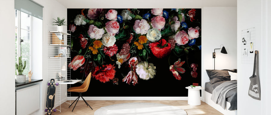 PHOTOWALL / Colourful Flowers on Black Background (e317664)