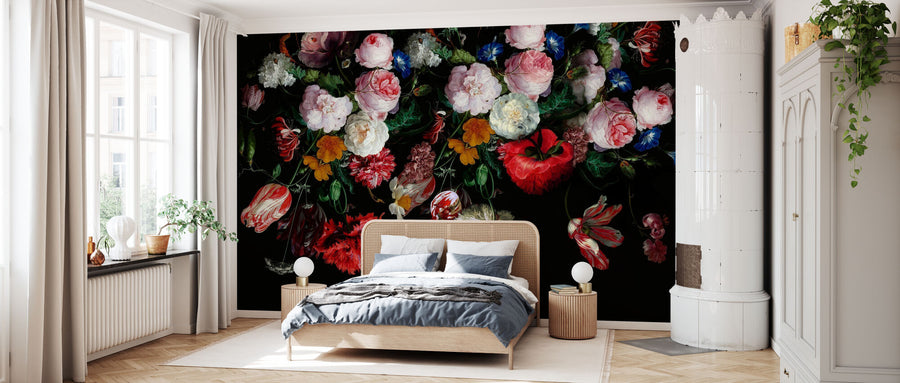 PHOTOWALL / Colourful Flowers on Black Background (e317664)