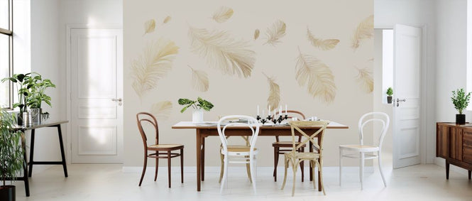 PHOTOWALL / Flying Feathers - Soft Beige (e318454)