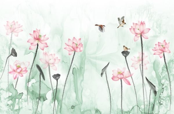 PHOTOWALL / Birds and Flower Garden - Green (e318738)