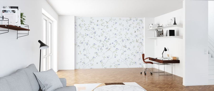 PHOTOWALL / Birds and Flowers Bliss - Pale Blue (e318856)