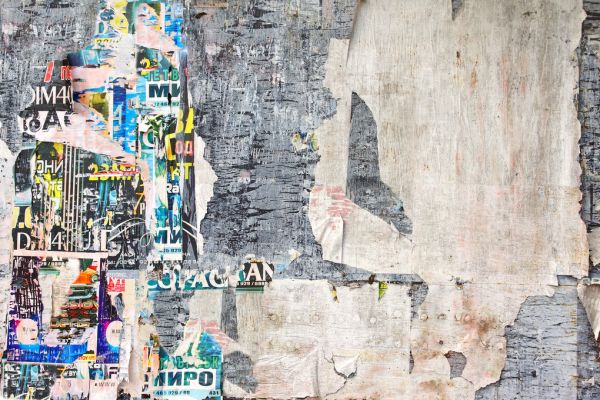 PHOTOWALL / Wood Billboard with Torn Posters (e318094)