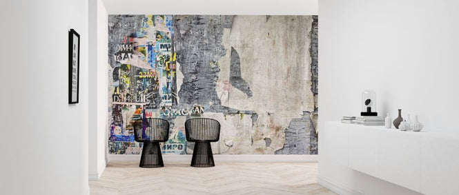 PHOTOWALL / Wood Billboard with Torn Posters (e318094)