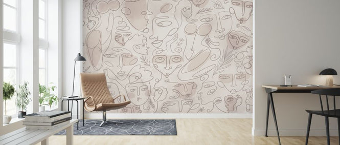 PHOTOWALL / Line Faces - Beige (e320282)
