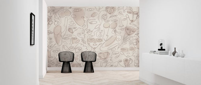 PHOTOWALL / Line Faces - Beige (e320282)
