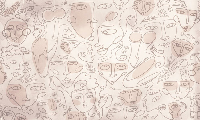 PHOTOWALL / Line Faces - Beige (e320282)