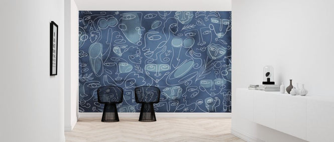 PHOTOWALL / Line Faces - Dark Blue (e320283)