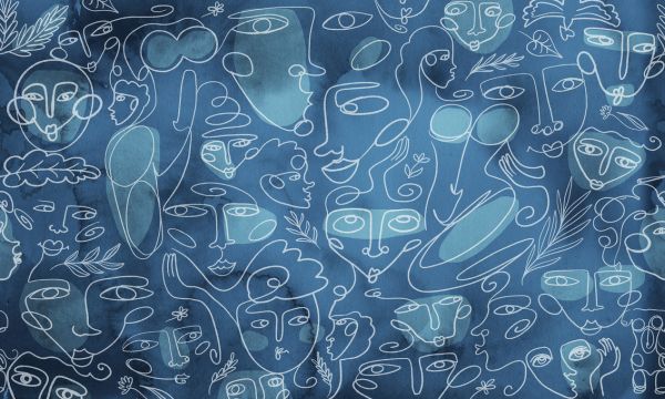 PHOTOWALL / Line Faces - Dark Blue (e320283)