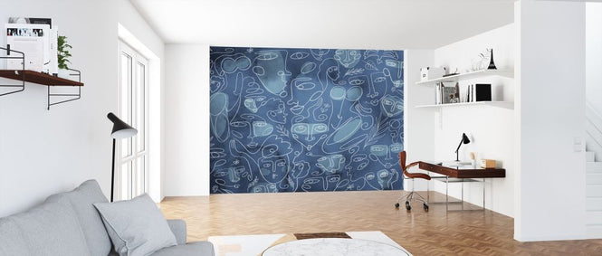 PHOTOWALL / Line Faces - Dark Blue (e320283)