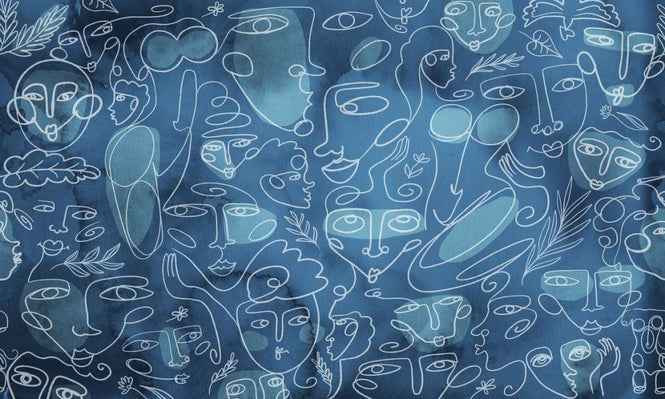PHOTOWALL / Line Faces - Dark Blue (e320283)