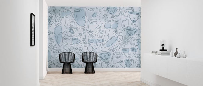 PHOTOWALL / Line Faces - Light Blue (e320285)
