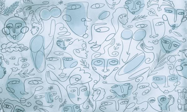 PHOTOWALL / Line Faces - Light Blue (e320285)