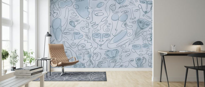 PHOTOWALL / Line Faces - Light Blue (e320285)