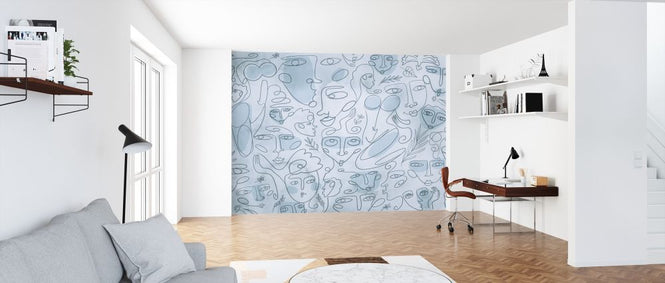 PHOTOWALL / Line Faces - Light Blue (e320285)