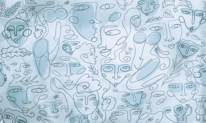 PHOTOWALL / Line Faces - Light Blue (e320285)