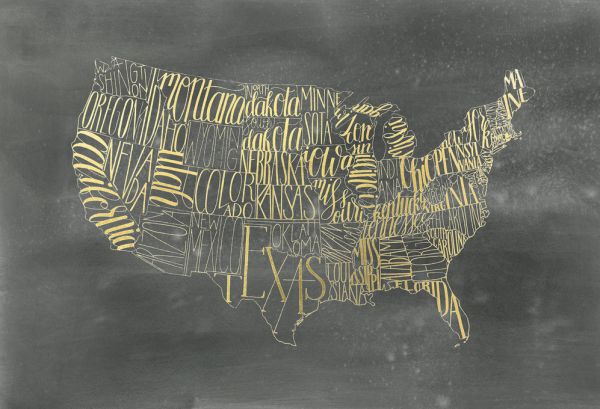 PHOTOWALL / USA Map on Black Wash (e320574)