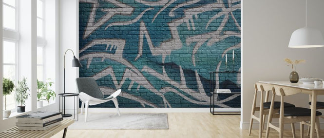 PHOTOWALL / Brick Wall Graffiti - Turquoise (e320819)