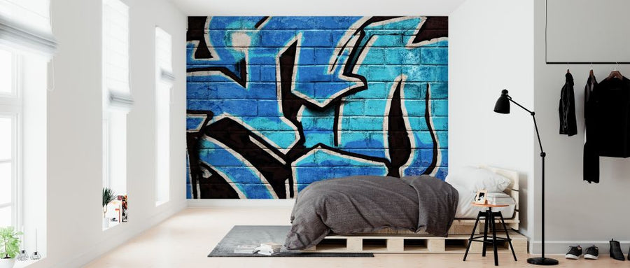 PHOTOWALL / Graffiti Brick Wall - Blue (e320889) | 輸入壁紙専門店 