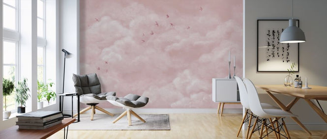 PHOTOWALL / Tender Clouds with Swallows - Pink (e320870)