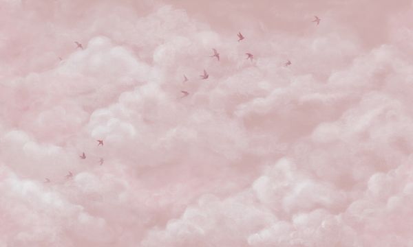 PHOTOWALL / Tender Clouds with Swallows - Pink (e320870)