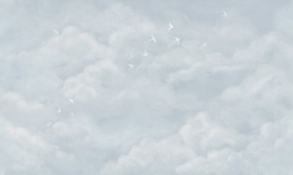 PHOTOWALL / Tender Clouds with White Swallows - Soft Blue (e320871)