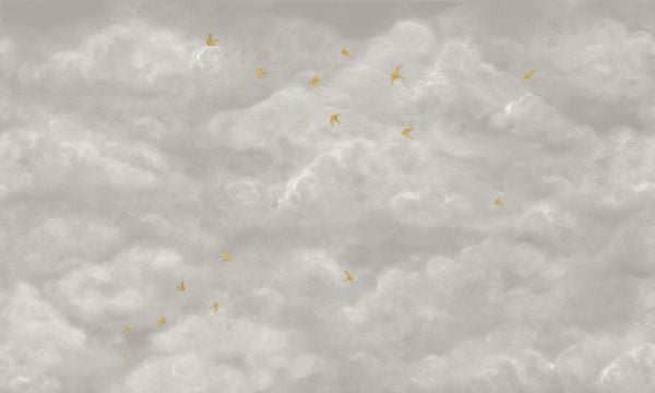 PHOTOWALL / Tender Clouds with Yellow Swallows - Beige (e320872)