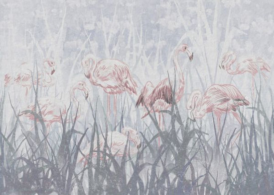 PHOTOWALL / Flamingos in the Grass - Gray (e321308)