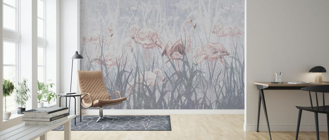 PHOTOWALL / Flamingos in the Grass - Gray (e321308)