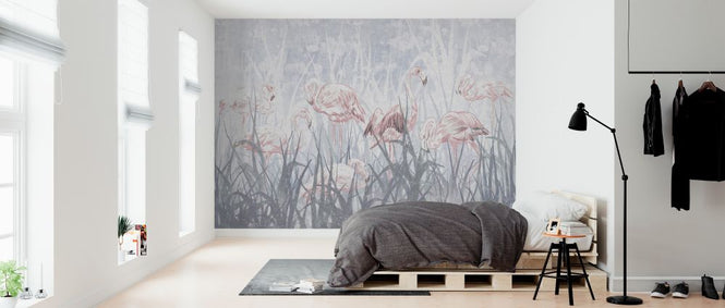 PHOTOWALL / Flamingos in the Grass - Gray (e321308)