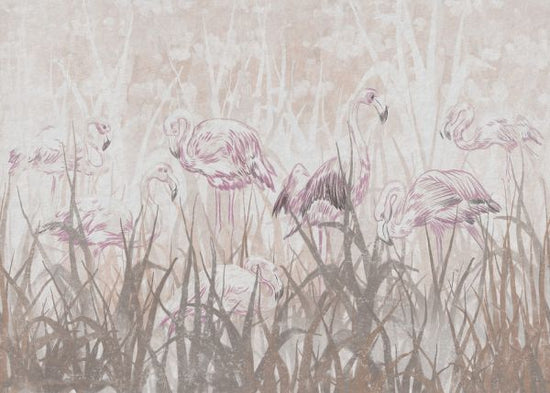 PHOTOWALL / Flamingos in the Grass - Sepia (e321310)