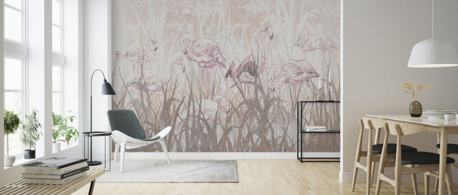 PHOTOWALL / Flamingos in the Grass - Sepia (e321310)