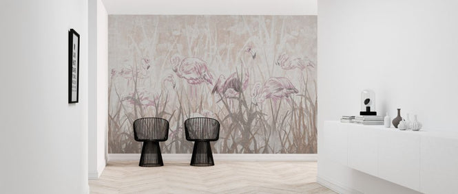 PHOTOWALL / Flamingos in the Grass - Sepia (e321310)